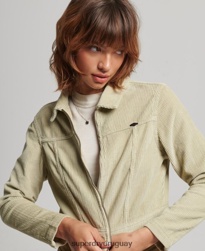 uy Superdry mujer chaqueta corta de pana beige DT2N8Z2031 ropa