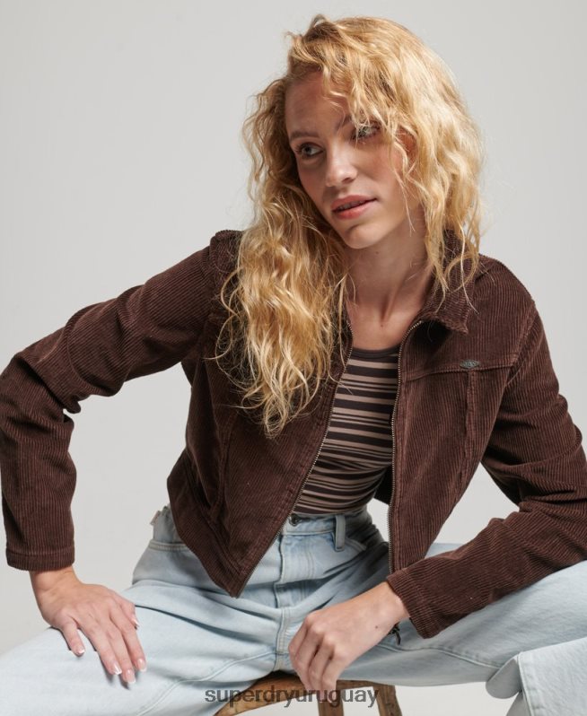 uy Superdry mujer chaqueta corta de pana marrón DT2N8Z1975 ropa