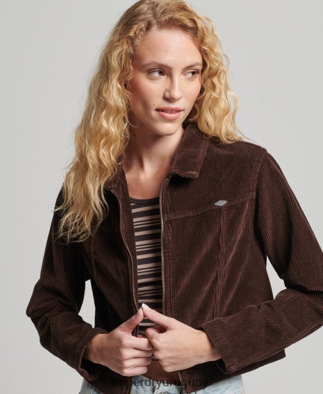 uy Superdry mujer chaqueta corta de pana marrón DT2N8Z1975 ropa