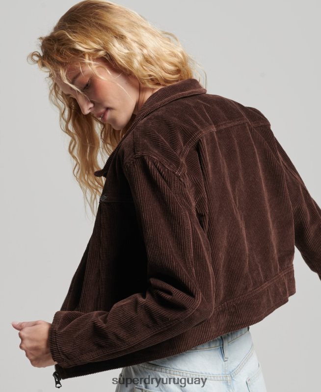 uy Superdry mujer chaqueta corta de pana marrón DT2N8Z1975 ropa