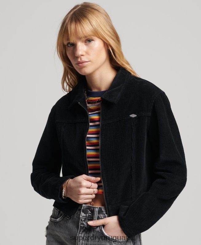uy Superdry mujer chaqueta corta de pana negro DT2N8Z3526 ropa