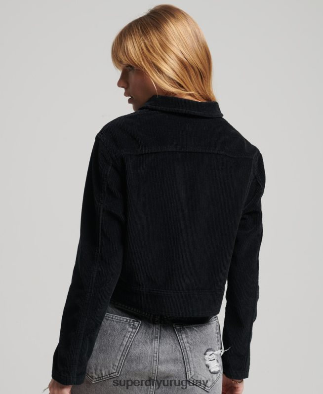 uy Superdry mujer chaqueta corta de pana negro DT2N8Z3526 ropa
