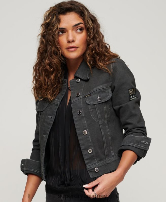 uy Superdry mujer chaqueta corta de ropa de trabajo de st tropez gris oscuro DT2N8Z2004 ropa