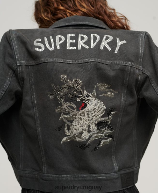 uy Superdry mujer chaqueta corta de ropa de trabajo de st tropez gris oscuro DT2N8Z2004 ropa