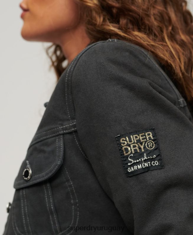 uy Superdry mujer chaqueta corta de ropa de trabajo de st tropez gris oscuro DT2N8Z2004 ropa