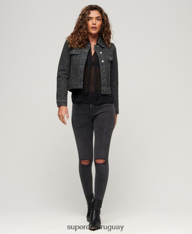 uy Superdry mujer chaqueta corta de ropa de trabajo de st tropez gris oscuro DT2N8Z2004 ropa