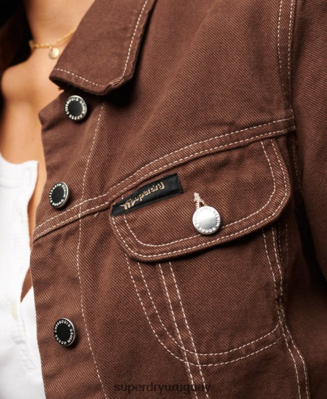 uy Superdry mujer chaqueta corta de ropa de trabajo marrón DT2N8Z3532 ropa