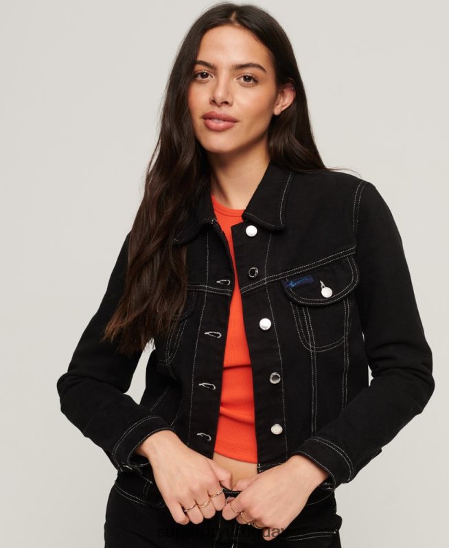 uy Superdry mujer chaqueta corta de ropa de trabajo negro DT2N8Z2126 ropa