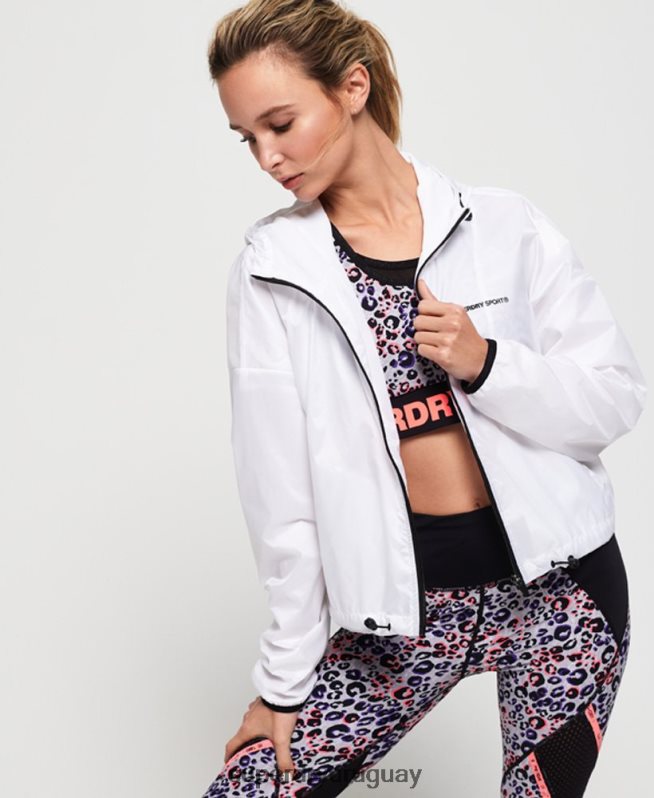 uy Superdry mujer chaqueta de alas de murciélago activo blanco DT2N8Z5721 ropa