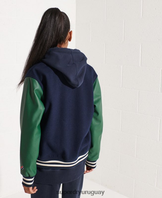 uy Superdry mujer chaqueta de béisbol del equipo universitario de lana Armada DT2N8Z5464 ropa