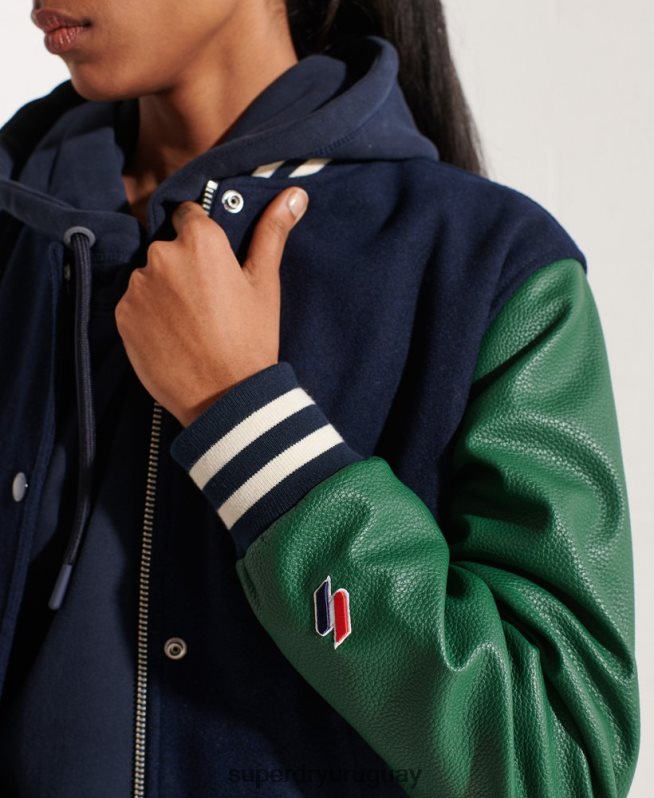 uy Superdry mujer chaqueta de béisbol del equipo universitario de lana Armada DT2N8Z5464 ropa