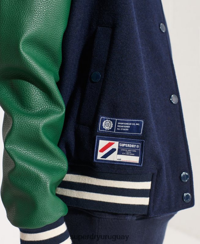 uy Superdry mujer chaqueta de béisbol del equipo universitario de lana Armada DT2N8Z5464 ropa