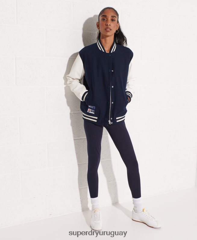 uy Superdry mujer chaqueta de béisbol del equipo universitario de lana Armada DT2N8Z5662 ropa