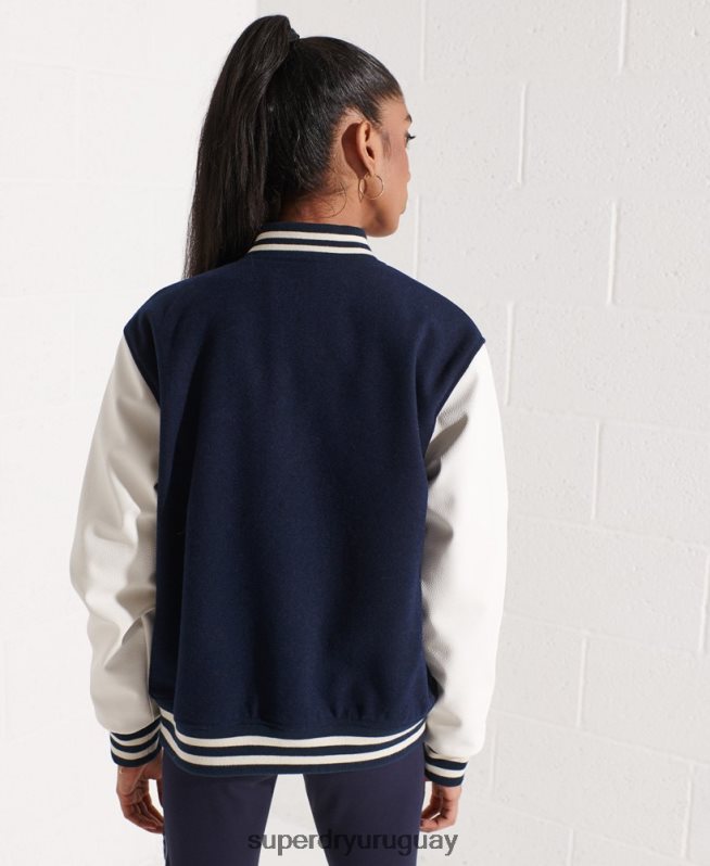 uy Superdry mujer chaqueta de béisbol del equipo universitario de lana Armada DT2N8Z5662 ropa