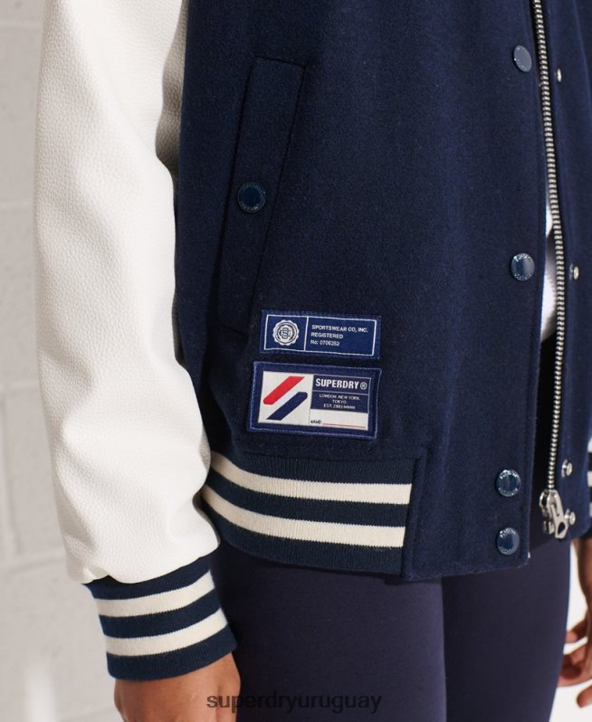 uy Superdry mujer chaqueta de béisbol del equipo universitario de lana Armada DT2N8Z5662 ropa