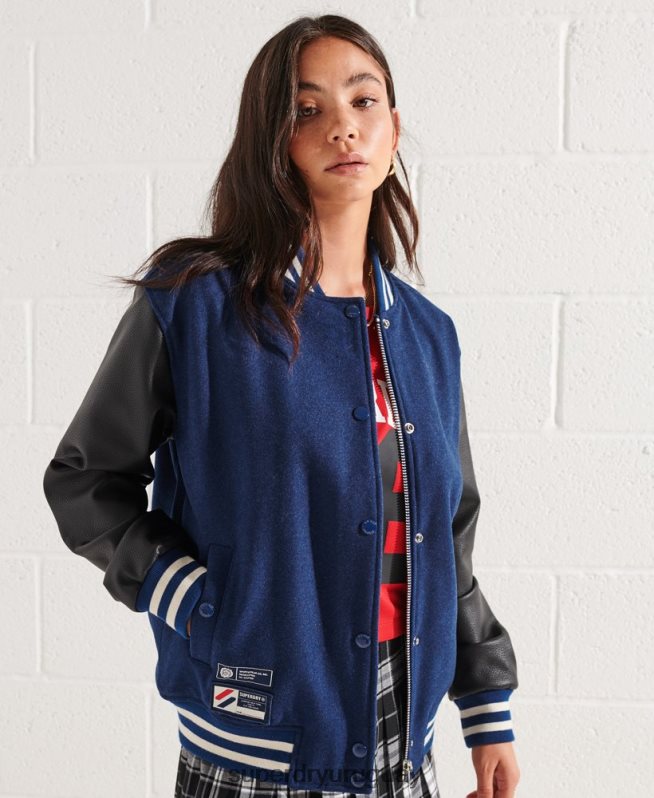uy Superdry mujer chaqueta de béisbol del equipo universitario de lana azul DT2N8Z5478 ropa