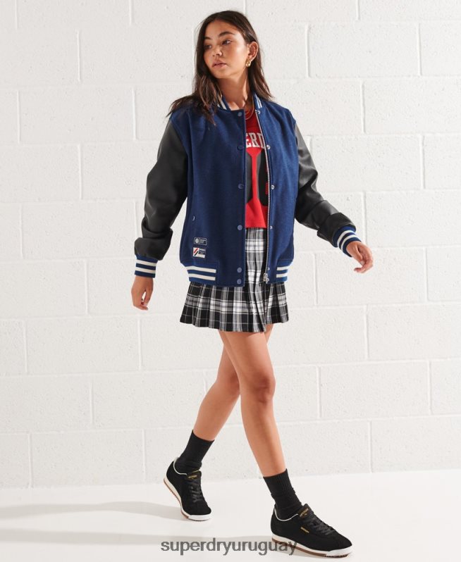 uy Superdry mujer chaqueta de béisbol del equipo universitario de lana azul DT2N8Z5478 ropa
