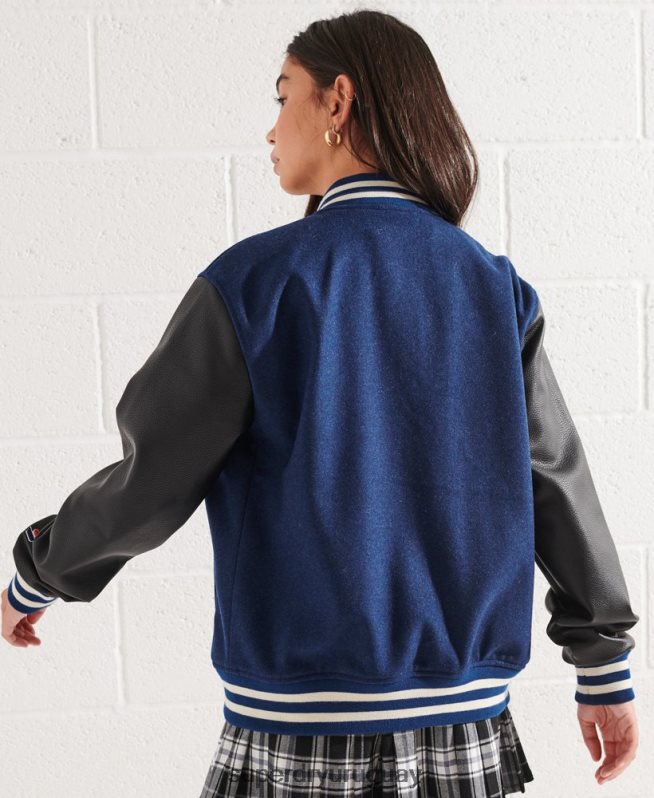 uy Superdry mujer chaqueta de béisbol del equipo universitario de lana azul DT2N8Z5478 ropa