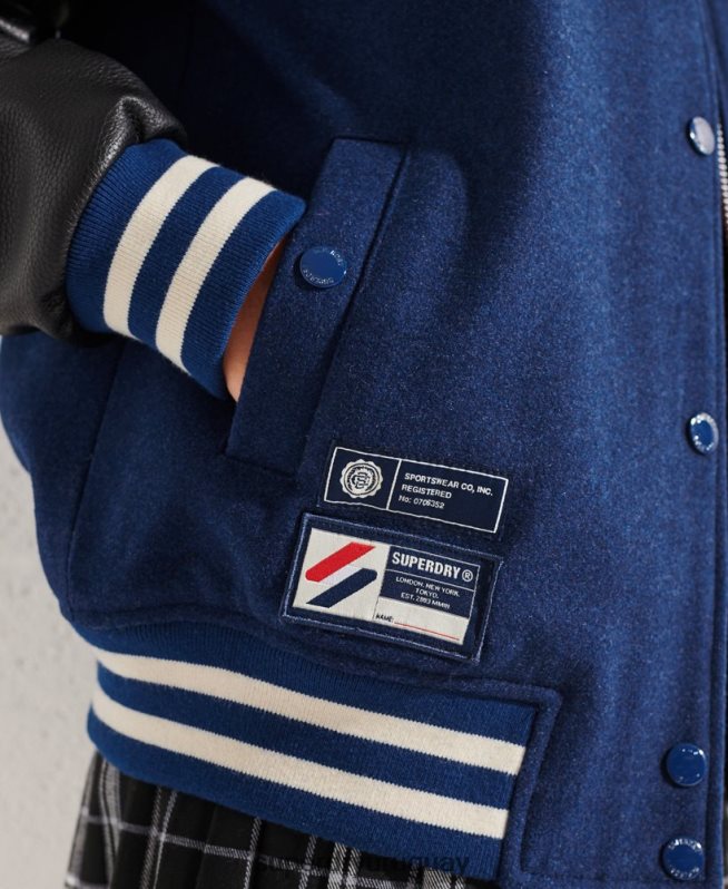 uy Superdry mujer chaqueta de béisbol del equipo universitario de lana azul DT2N8Z5478 ropa