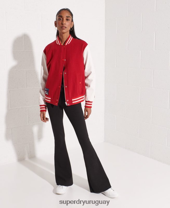 uy Superdry mujer chaqueta de béisbol del equipo universitario de lana rojo DT2N8Z5463 ropa