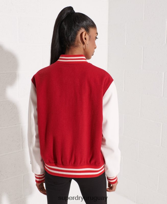 uy Superdry mujer chaqueta de béisbol del equipo universitario de lana rojo DT2N8Z5463 ropa