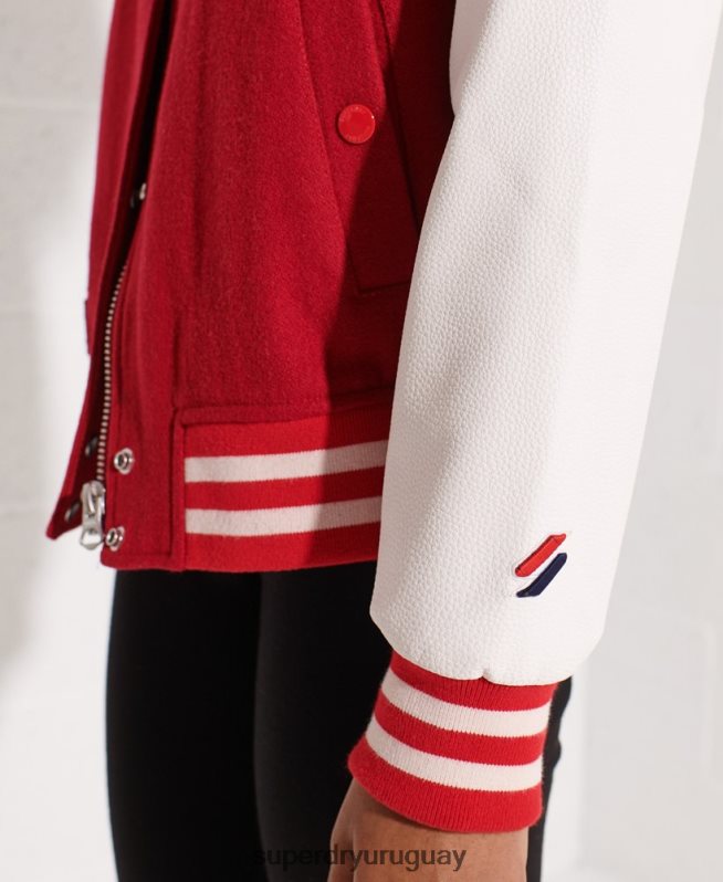 uy Superdry mujer chaqueta de béisbol del equipo universitario de lana rojo DT2N8Z5463 ropa