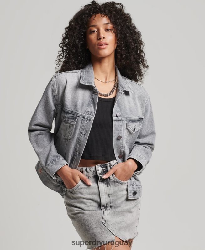 uy Superdry mujer chaqueta de camionero de novio gris DT2N8Z5430 ropa
