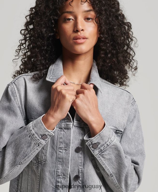 uy Superdry mujer chaqueta de camionero de novio gris DT2N8Z5430 ropa