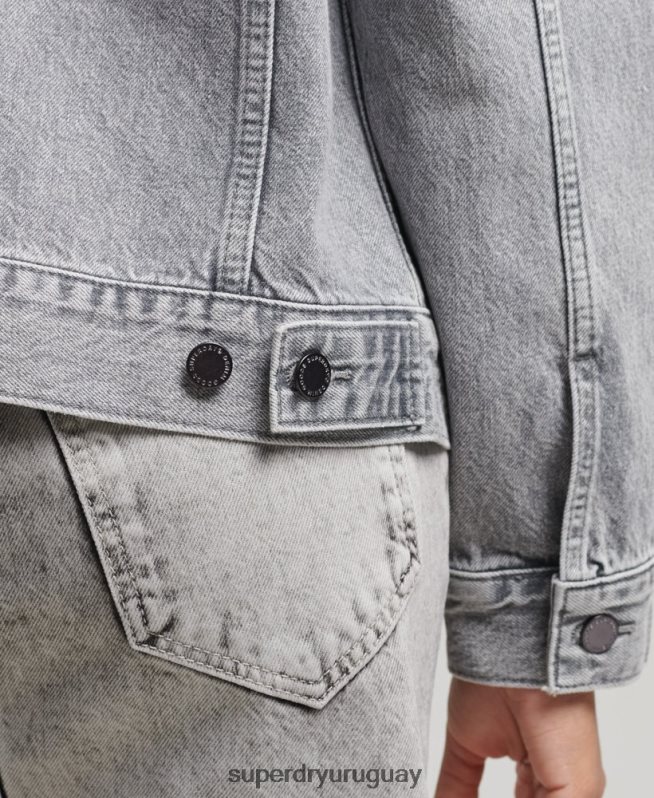 uy Superdry mujer chaqueta de camionero de novio gris DT2N8Z5430 ropa