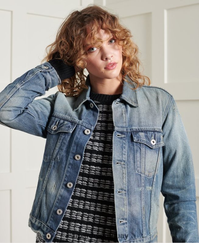 uy Superdry mujer chaqueta de camionero japonesa seca de edición limitada azul claro DT2N8Z3841 ropa