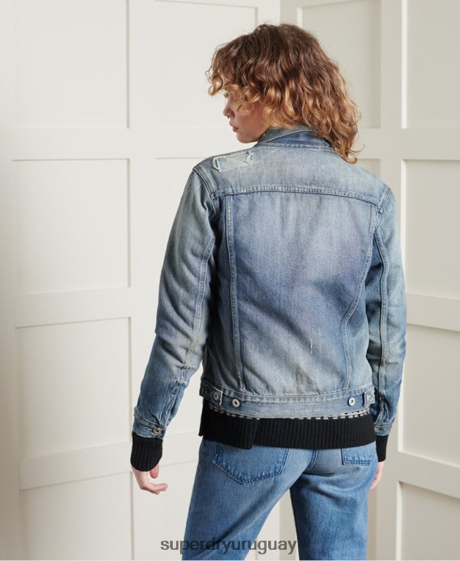 uy Superdry mujer chaqueta de camionero japonesa seca de edición limitada azul claro DT2N8Z3841 ropa
