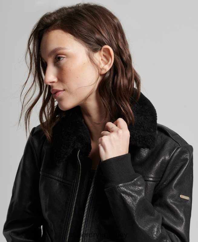 uy Superdry mujer chaqueta de cuero de vuelo de aviador negro DT2N8Z5702 ropa