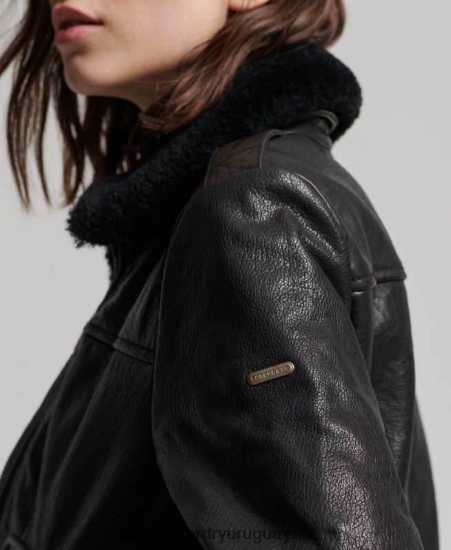 uy Superdry mujer chaqueta de cuero de vuelo de aviador negro DT2N8Z5702 ropa
