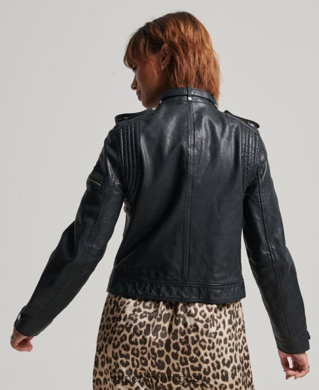 uy Superdry mujer chaqueta de motociclista de cuero vintage gris oscuro DT2N8Z2042 ropa