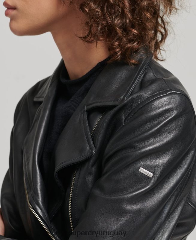 uy Superdry mujer chaqueta de motorista de cuero negro DT2N8Z3590 ropa