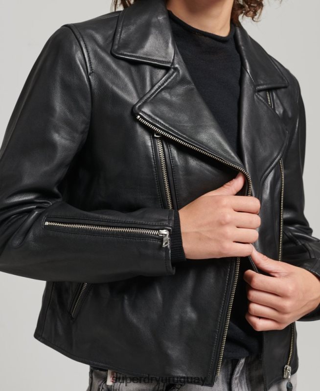 uy Superdry mujer chaqueta de motorista de cuero negro DT2N8Z3590 ropa