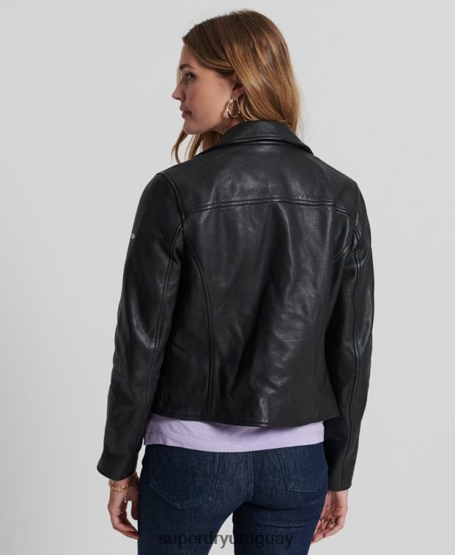 uy Superdry mujer chaqueta de motorista de cuero negro DT2N8Z3844 ropa