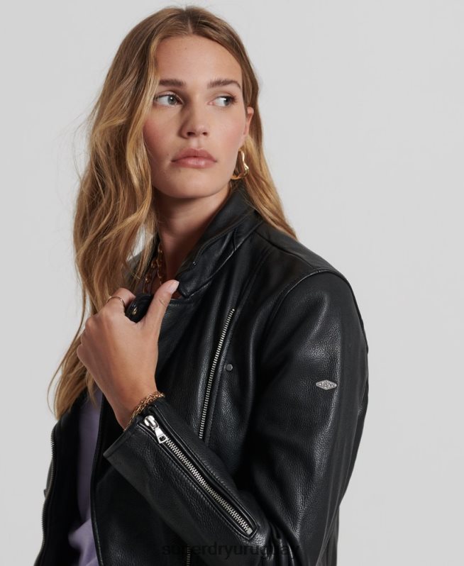 uy Superdry mujer chaqueta de motorista de cuero negro DT2N8Z3844 ropa