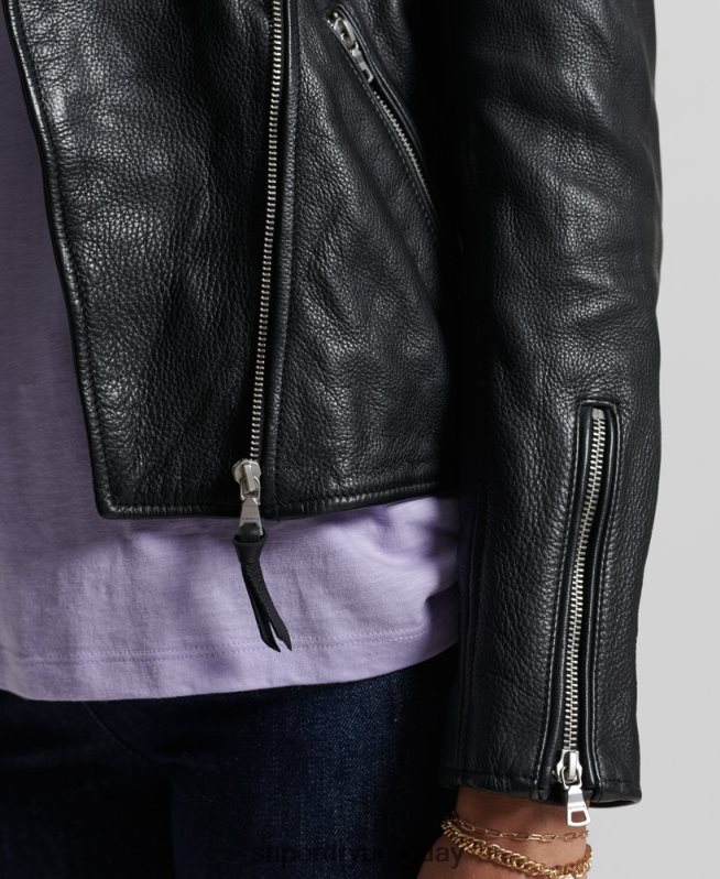 uy Superdry mujer chaqueta de motorista de cuero negro DT2N8Z3844 ropa