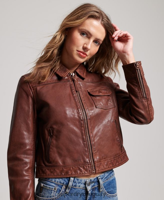 uy Superdry mujer chaqueta de motorista del desierto marrón DT2N8Z3518 ropa