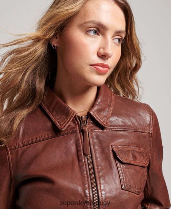 uy Superdry mujer chaqueta de motorista del desierto marrón DT2N8Z3518 ropa