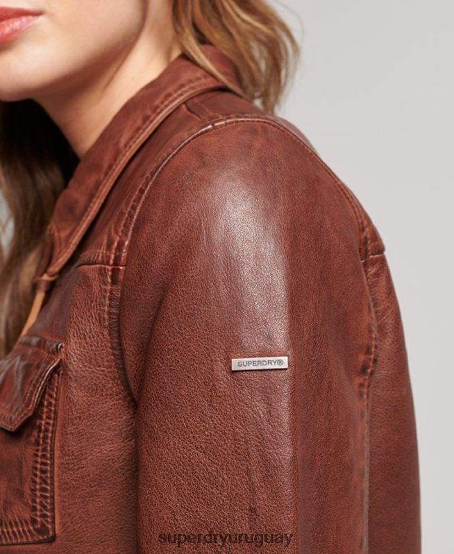 uy Superdry mujer chaqueta de motorista del desierto marrón DT2N8Z3518 ropa