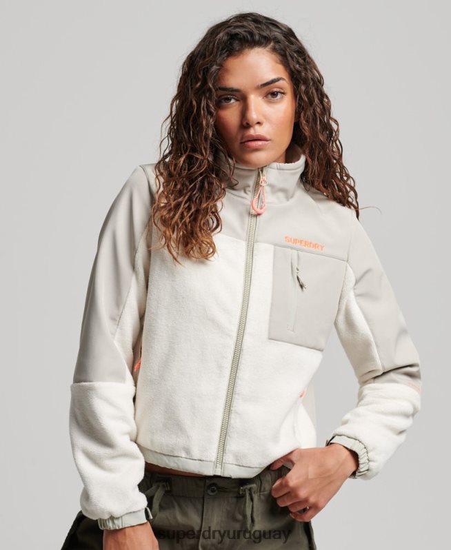 uy Superdry mujer chaqueta de trekking híbrida de código crema DT2N8Z3616 ropa