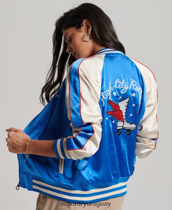 uy Superdry mujer chaqueta derby con ruedas azul DT2N8Z2137 ropa