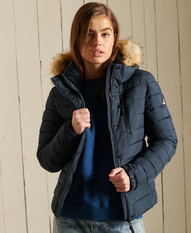 uy Superdry mujer chaqueta fuji clásica de piel sintética Armada DT2N8Z3767 ropa