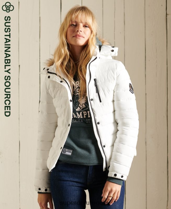 uy Superdry mujer chaqueta fuji clásica de piel sintética blanco DT2N8Z3652 ropa