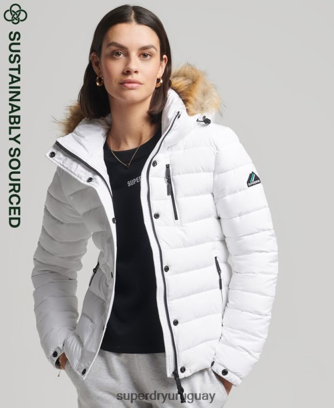 uy Superdry mujer chaqueta fuji clásica de piel sintética blanco DT2N8Z3825 ropa