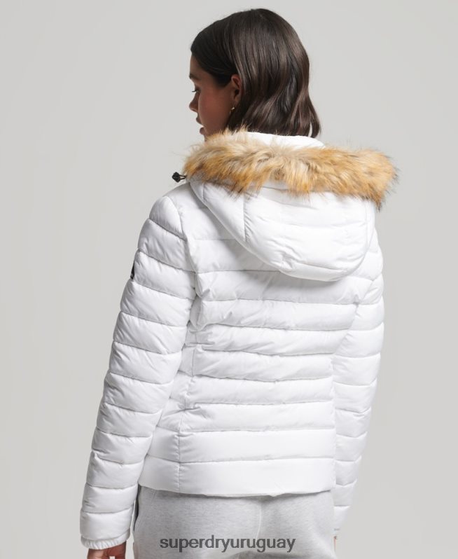 uy Superdry mujer chaqueta fuji clásica de piel sintética blanco DT2N8Z3825 ropa