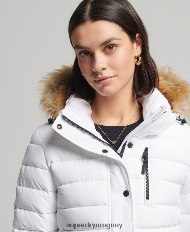 uy Superdry mujer chaqueta fuji clásica de piel sintética blanco DT2N8Z3825 ropa