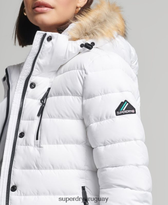 uy Superdry mujer chaqueta fuji clásica de piel sintética blanco DT2N8Z3825 ropa
